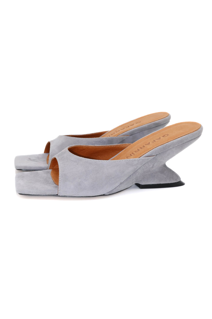 Qafarrin SYRAH – Ice Blue Suede Genuine Leather 6 cm Heel Mule Slippers