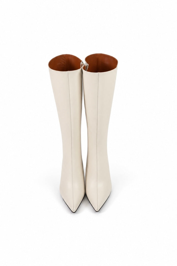 QAFARRIN VYREN – Ivory Hakiki Dana Deri Sculptural Wedge Çizme