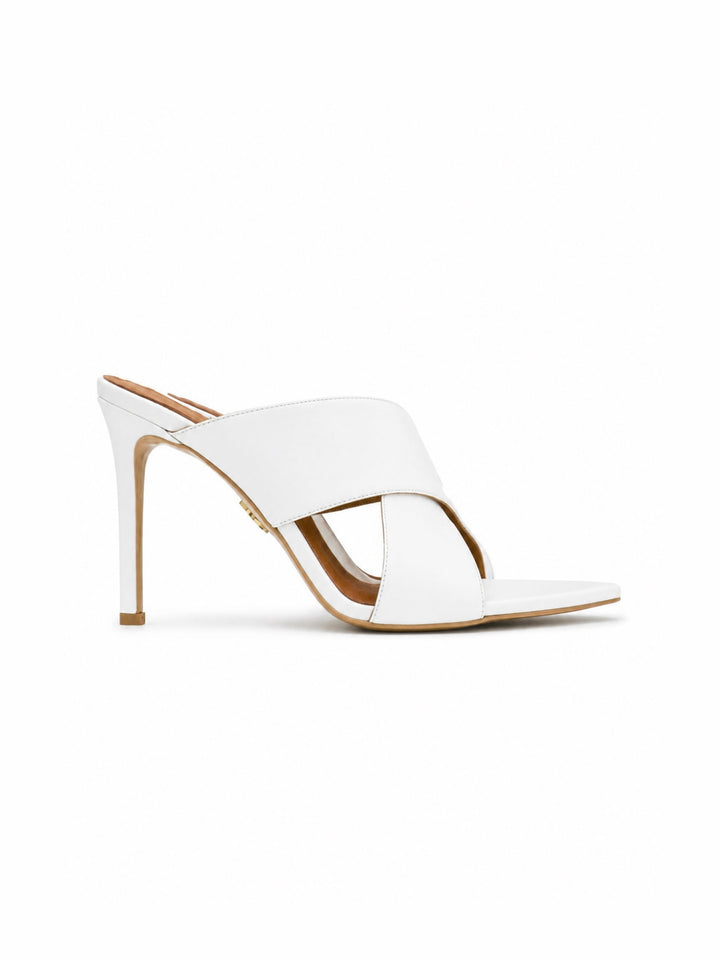Qafarrin LUNÈVA BLANCHE – White Genuine Calfskin High Heel Mule