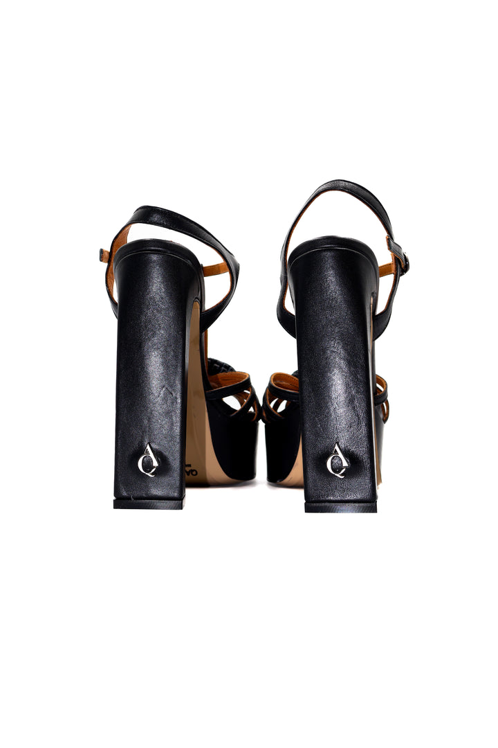 Qafarrin OTTAVIA – Siyah Hakiki Dana Deri Platform Sandalet
