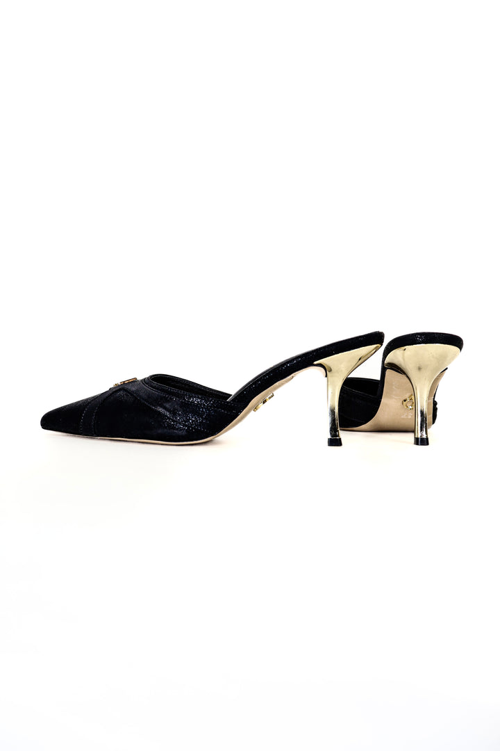 QAFARRIN THÉVRA NOIR ABSOLU – Hakiki Dana Deri 6 CM Kitten Heel Mule