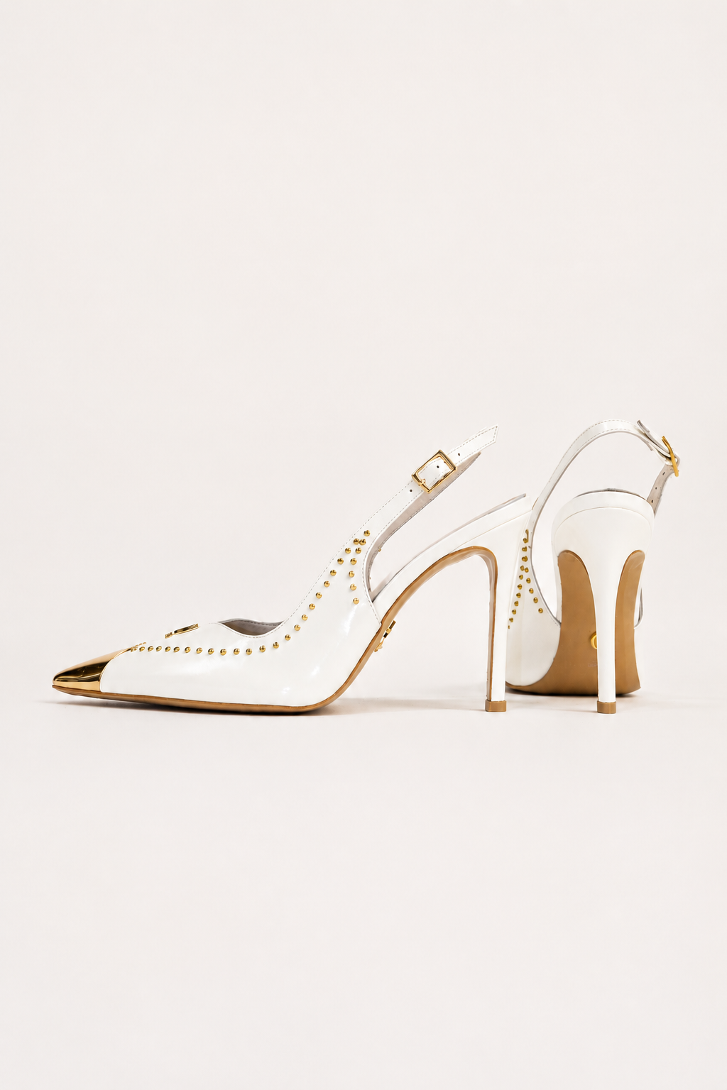 Qafarrin ARYSSE – Beyaz Hakiki Dana Derisi Gold Detaylı Slingback Stiletto