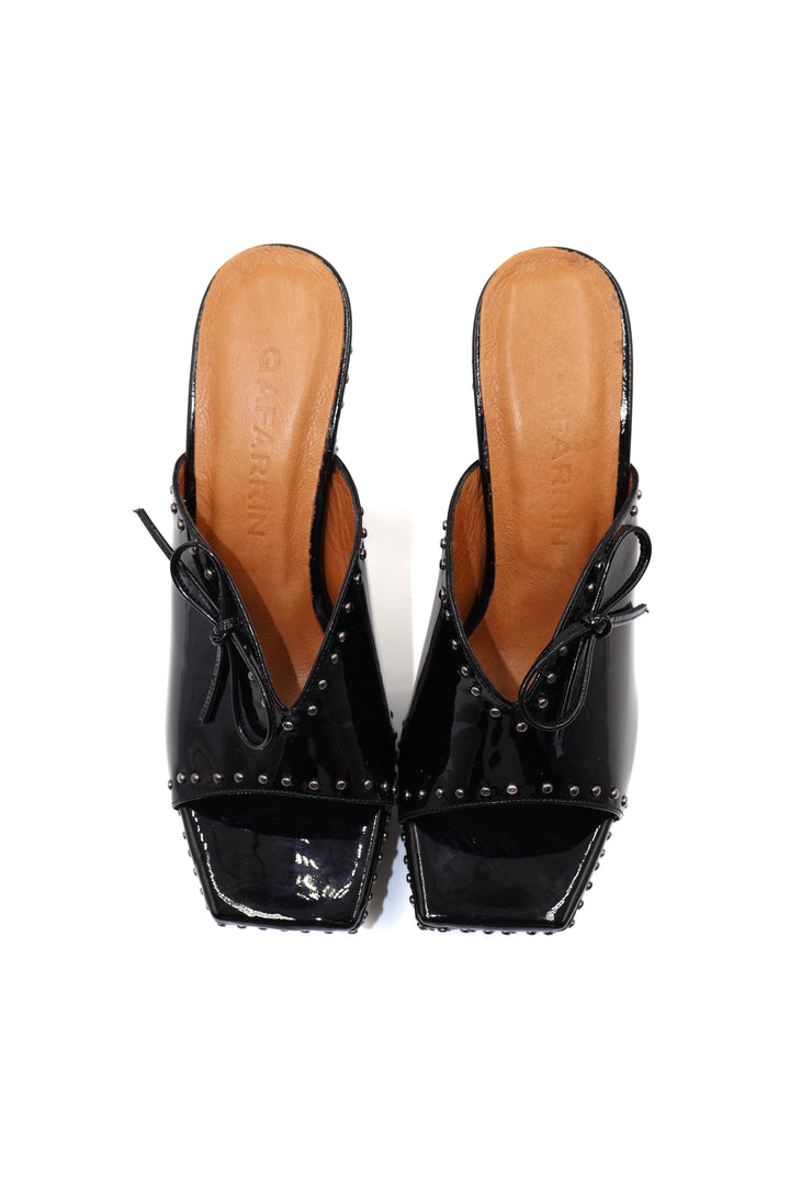 Qafarrin DOMINA NOIR – Siyah Rugan Hakiki Dana Deri Platform Mule