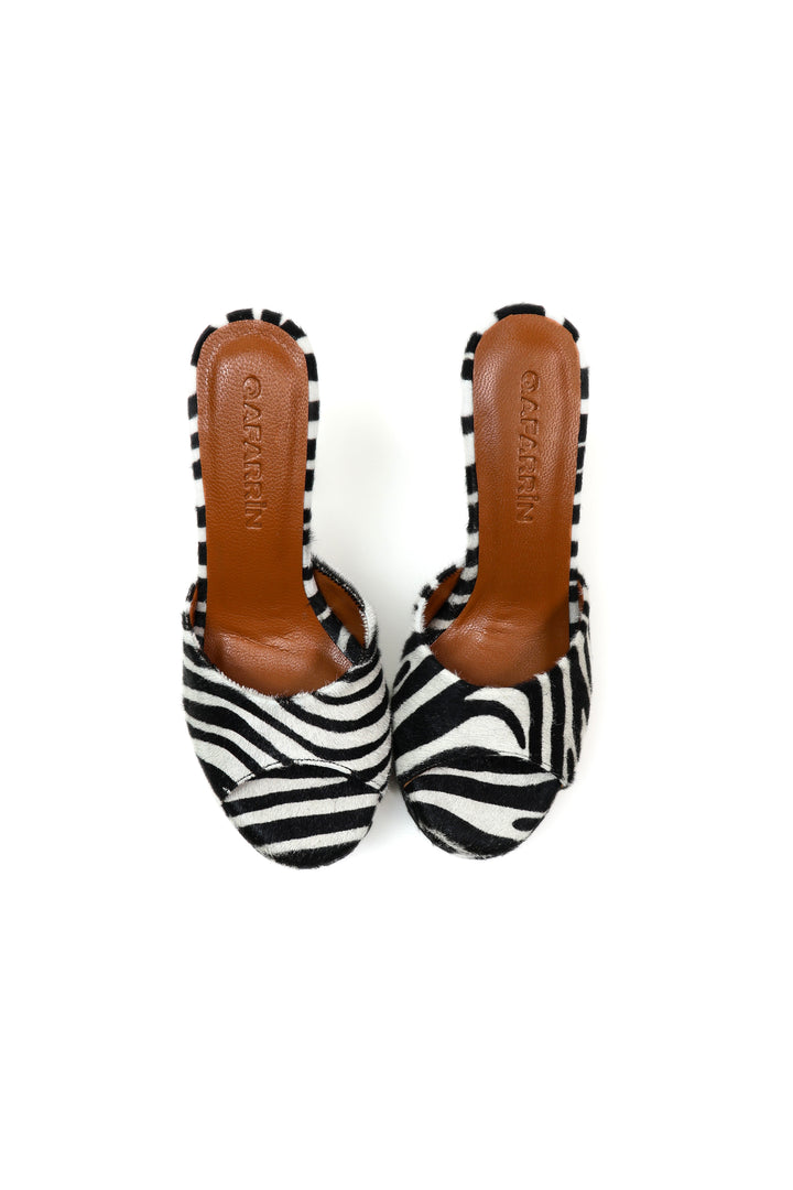 QAFARRIN NASTY – Zebra Print Hakiki Tay Derisi Platform Mule