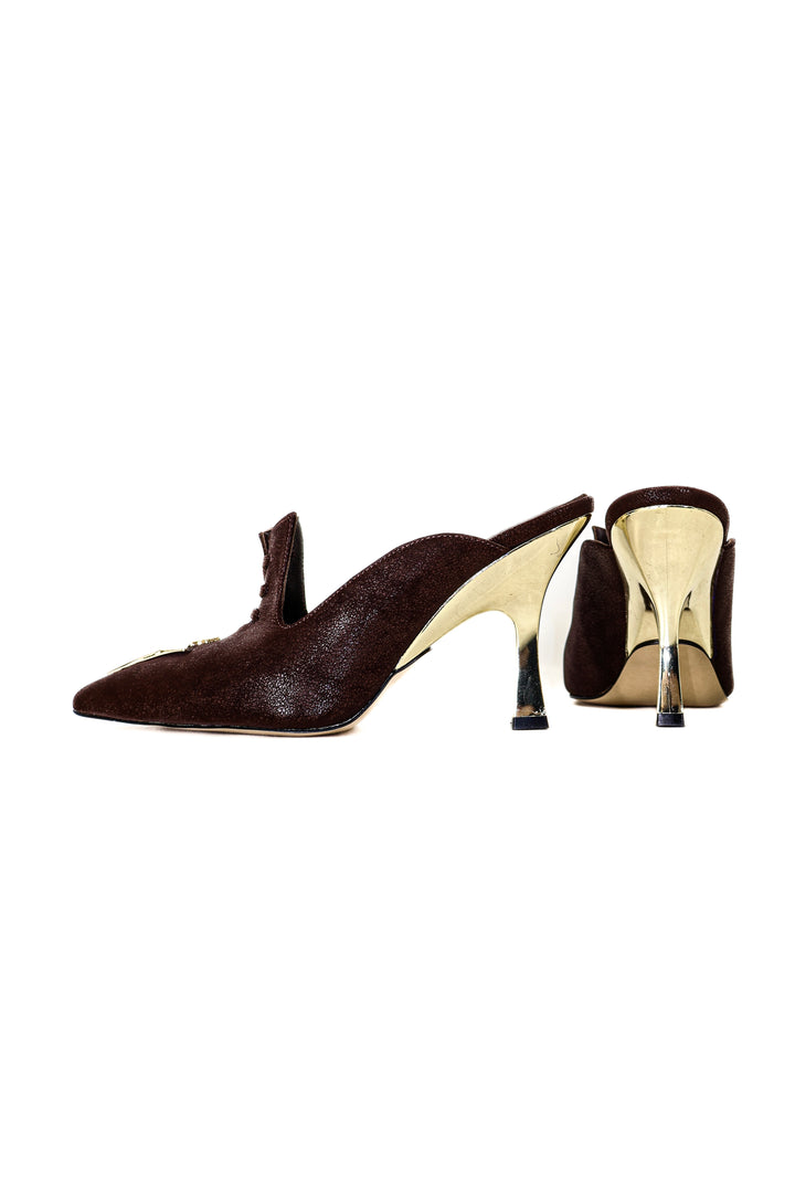 QAFARRIN MAJESTRA REVORA – Hakiki Dana Deri 7 CM Metal Kitten Heel Mule