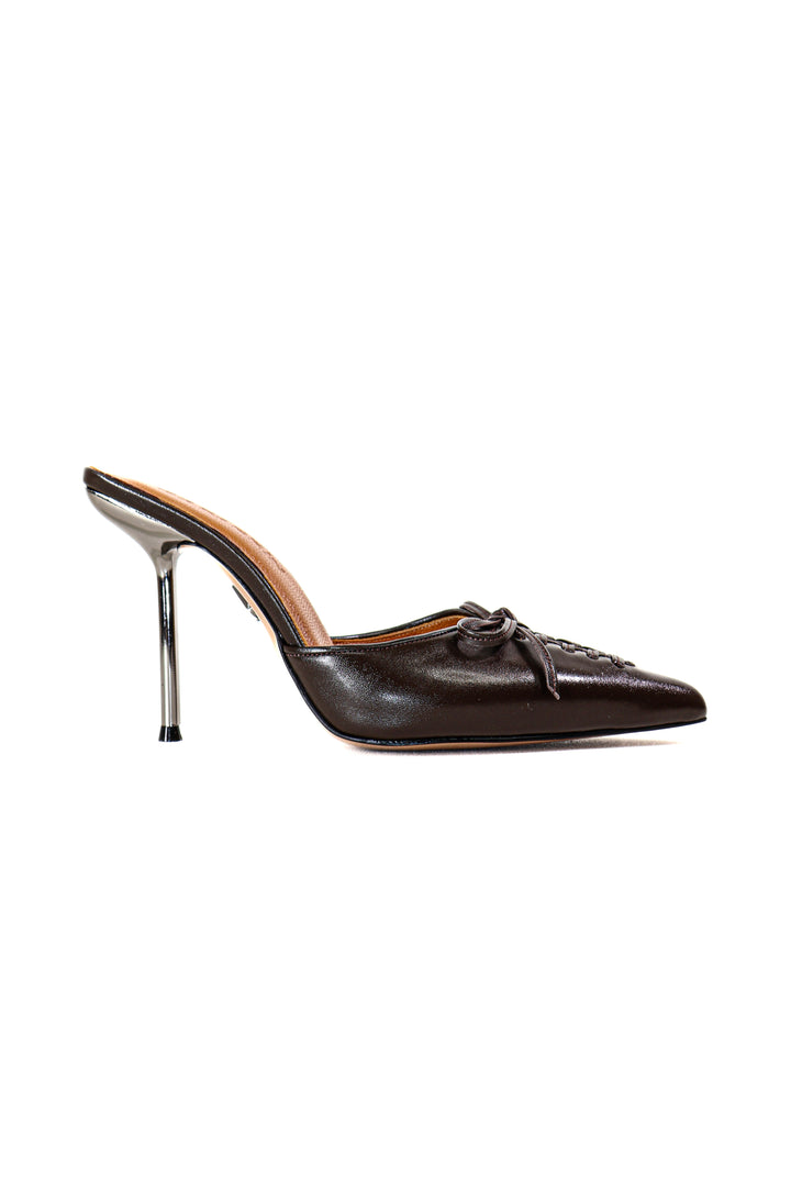 QAFARRIN VIOLA – Espresso Brown Hakiki Dana Deri Mule Stiletto