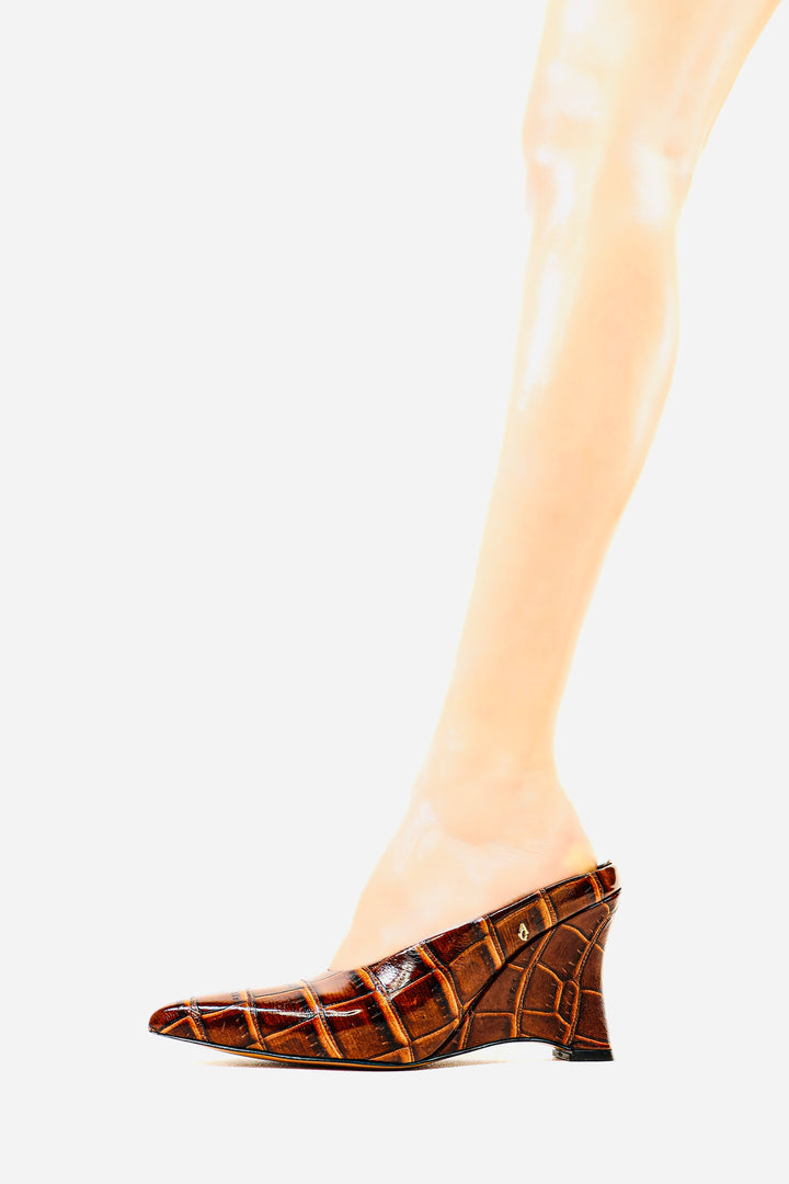 QAFARRIN VORY – Croco Rugan Prime Cut Hakiki Dana Deri Sculpted Mule