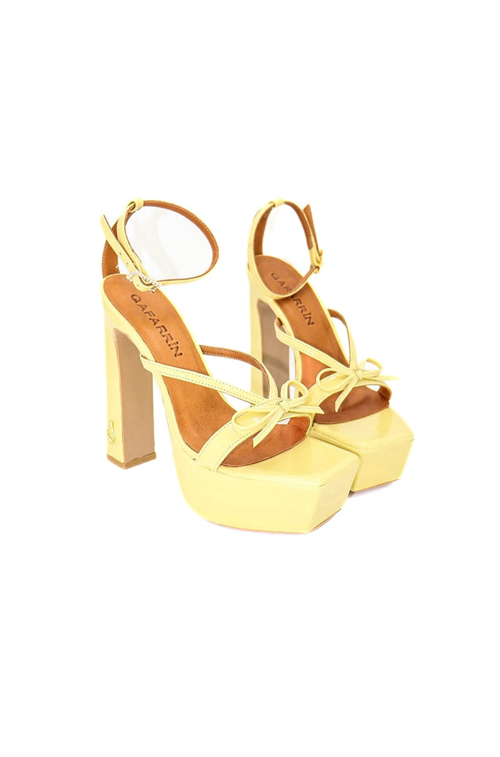 Qafarrin CELÉSTE JAUNE – Yellow Patent Leather Genuine Calfskin Platform Sandals