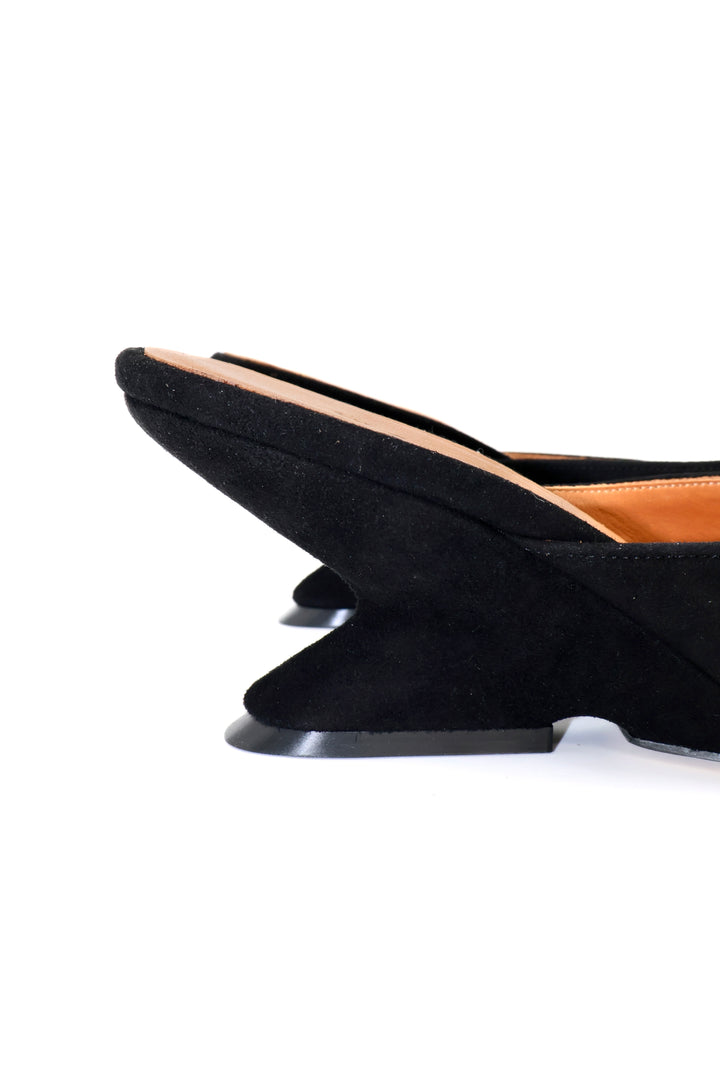Qafarrin SYRAH – Black Suede Genuine Calfskin 6 cm Heel Mule Slippers