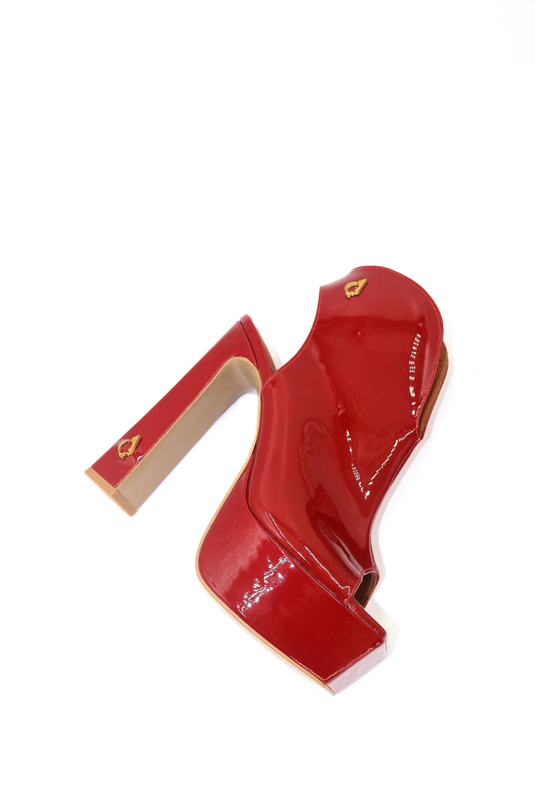 Qafarrin FLAMMÉA – Kırmızı Rugan Hakiki Dana Deri Platform Peep Toe Bootie