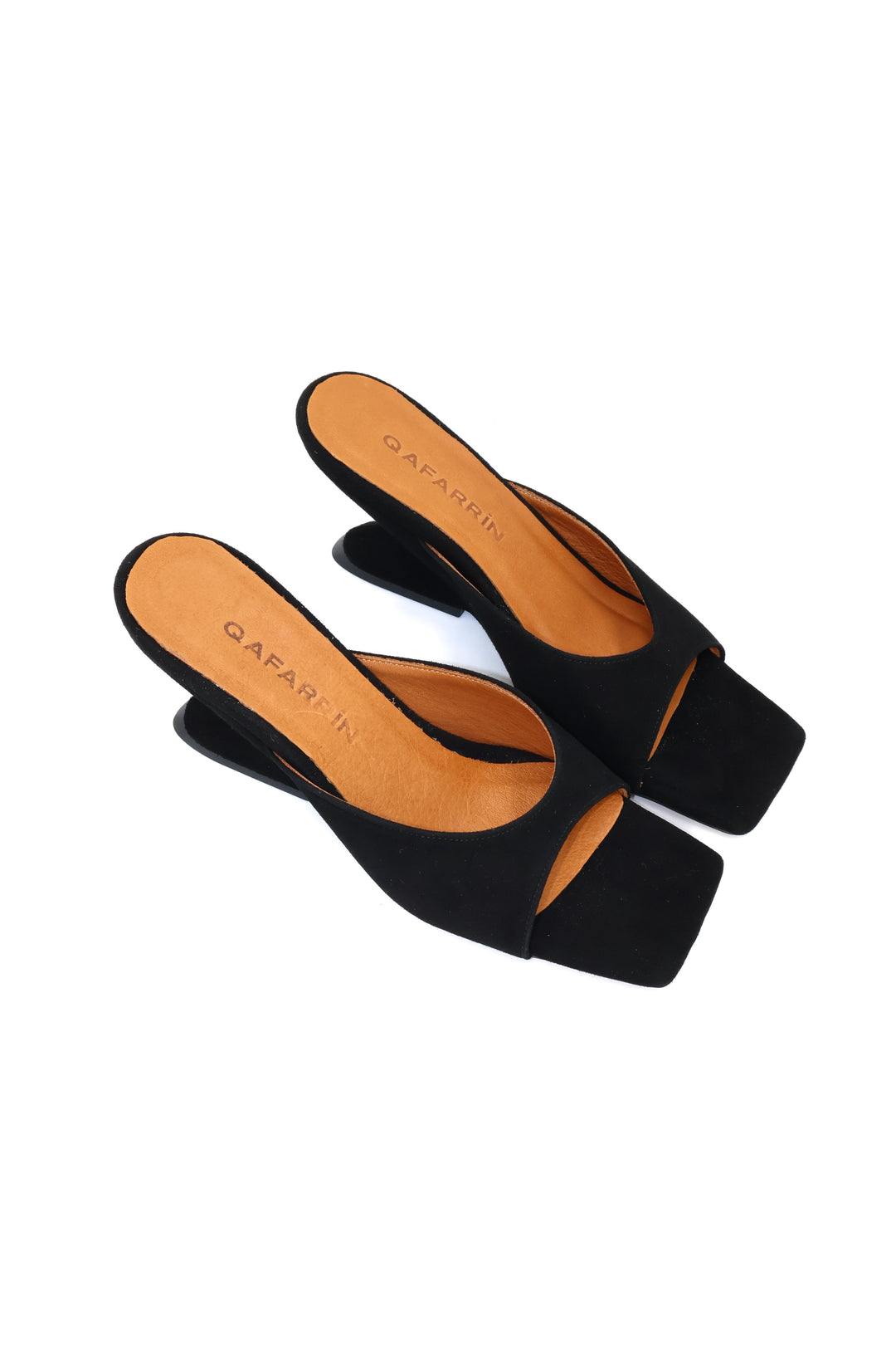 Qafarrin SYRAH – Black Suede Genuine Calfskin 6 cm Heel Mule Slippers
