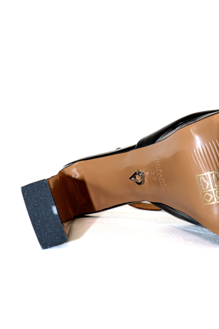 Qafarrin ASTRE – Black Patent Leather Genuine Calf Leather Platform Sandals