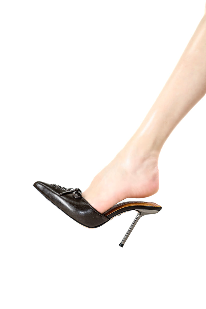 QAFARRIN VIOLA – Espresso Brown Hakiki Dana Deri Mule Stiletto