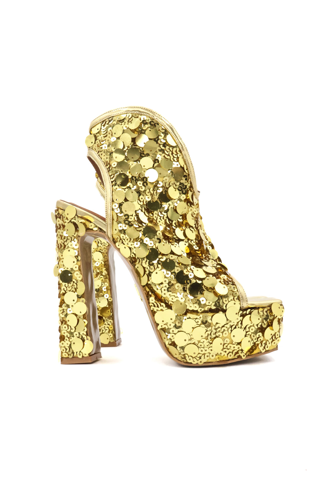 Qafarrin SERENZA BRONZE – Bronz Gold Payetli Hakiki Dana Derisi Platform Peep Toe Bootie