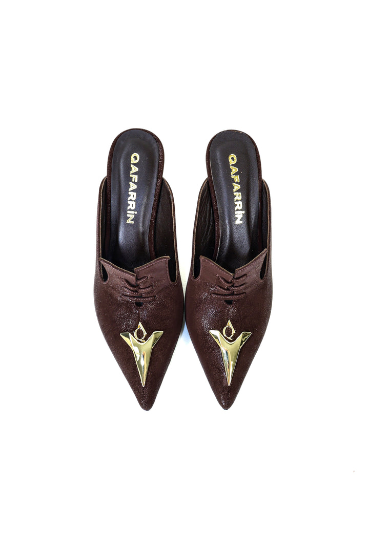 QAFARRIN MAJESTRA REVORA – Hakiki Dana Deri 7 CM Metal Kitten Heel Mule