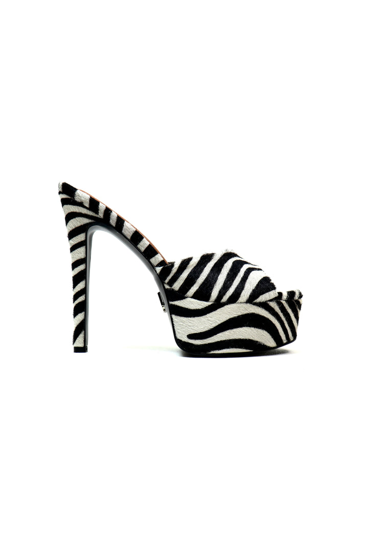 QAFARRIN NASTY – Zebra Print Hakiki Tay Derisi Platform Mule