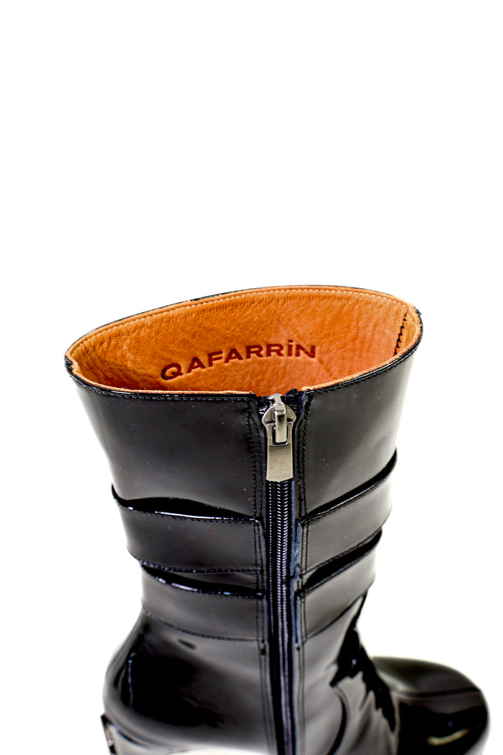 Qafarrin DIONEA – Siyah Rugan Hakiki Dana Derisi Atelier-Crafted Platform Couture Bot