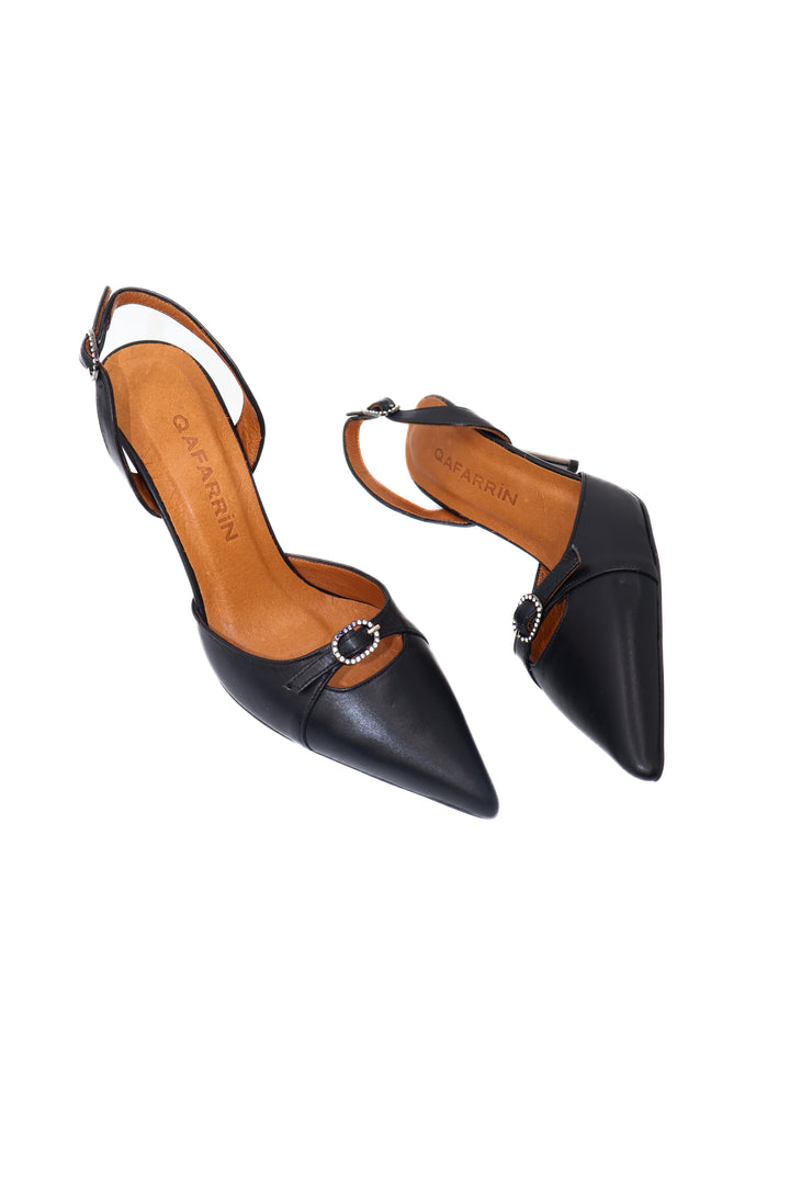 Qafarrin ALBA LUX NOIRE – Siyah Hakiki Dana Deri Slingback Stiletto