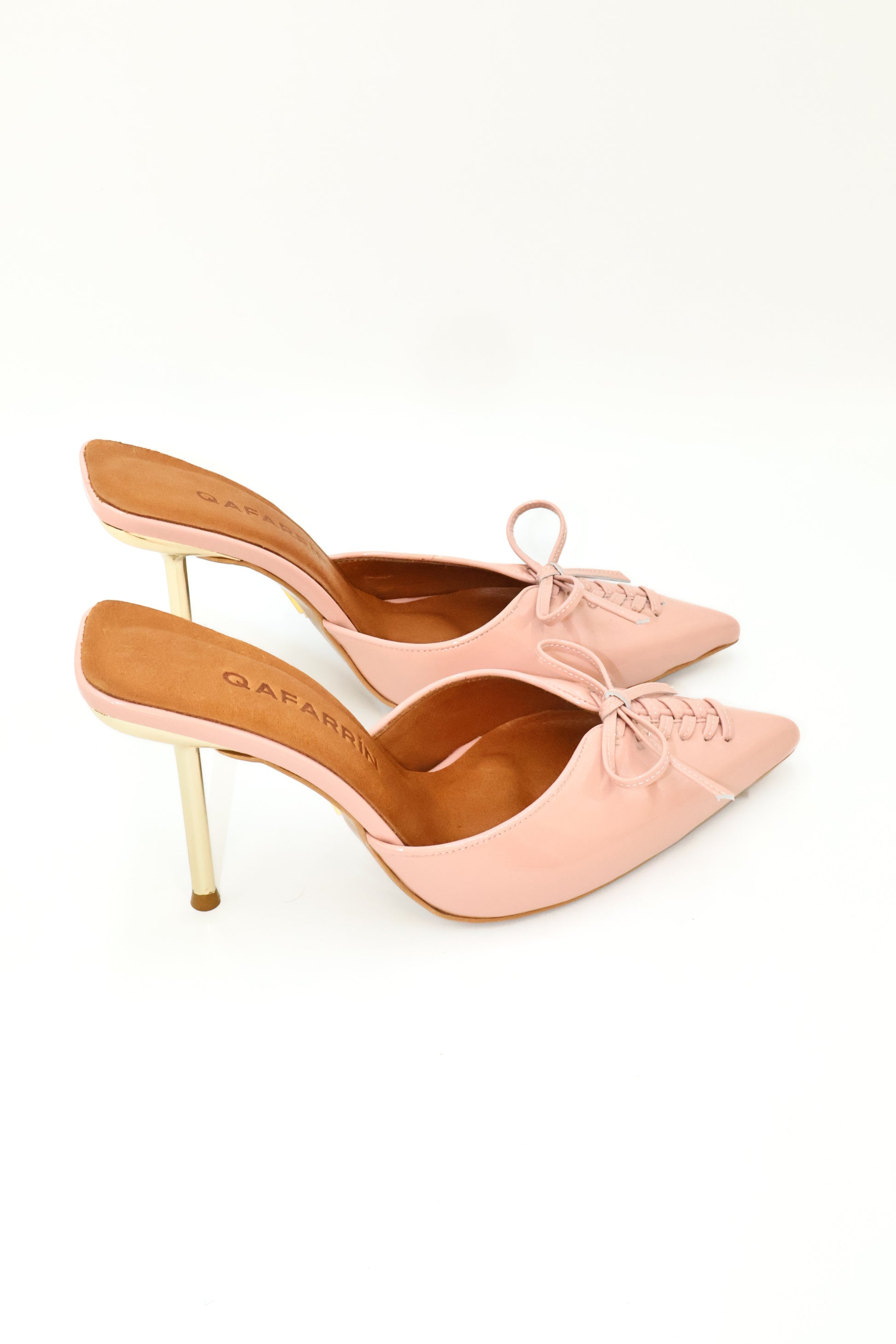 Qafarrin VIOLA ROSE – Pudra Pembe Rugan Hakiki Dana Deri Mule Stiletto