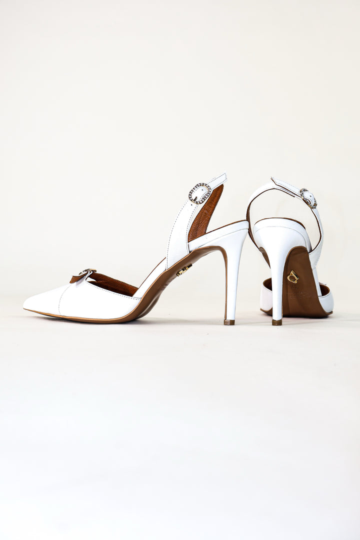 QAFARRIN ALBA LUX – White Atelier Slingback Dana Deri Stiletto