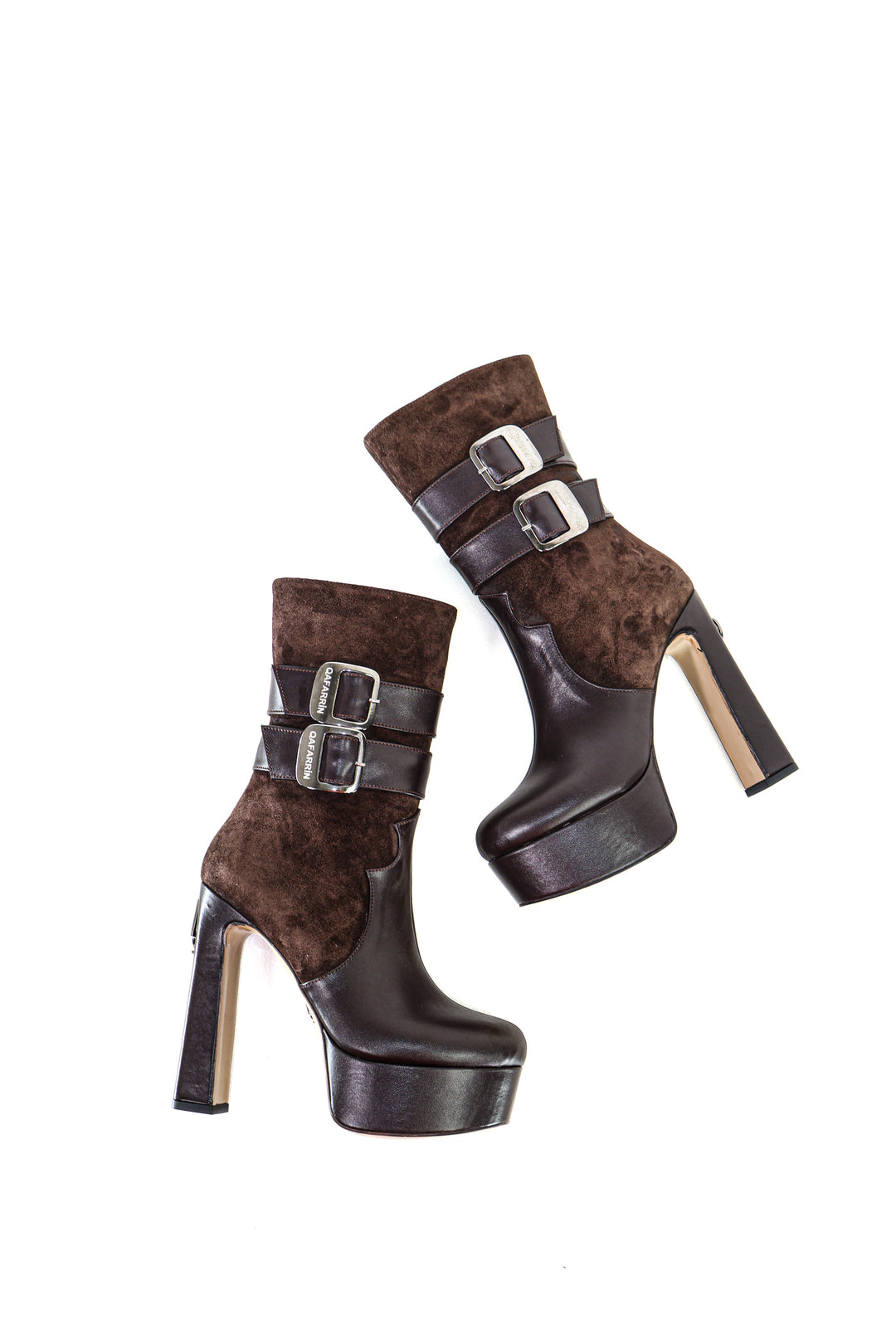 Qafarrin DIONEA – Espresso Suede & Cocoa Prime-Cut Hakiki Deri Atelier-Crafted Platform Couture Bot
