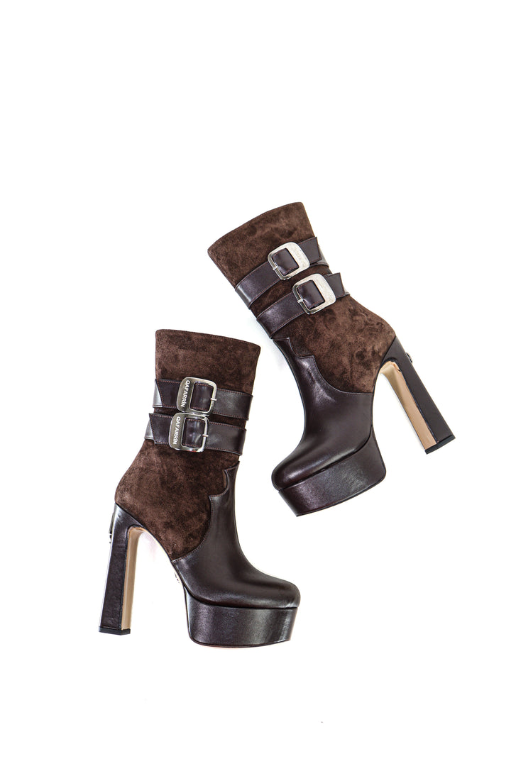 Qafarrin DIONEA – Espresso Suede & Cocoa Prime-Cut Hakiki Deri Atelier-Crafted Platform Couture Bot