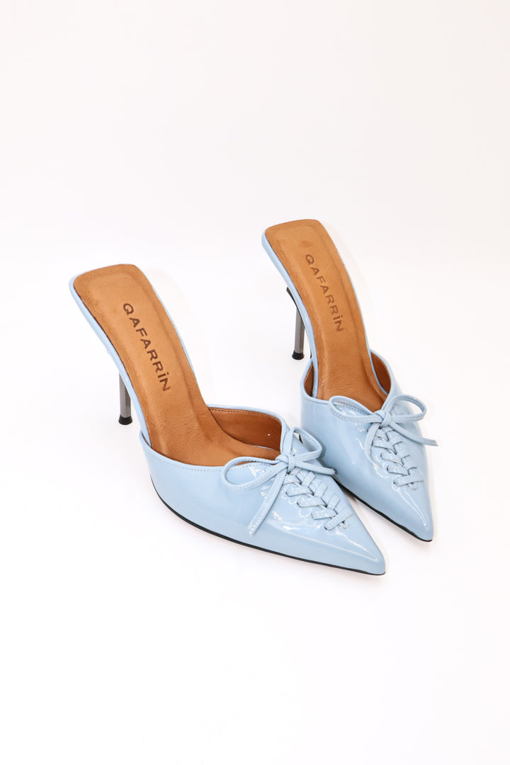 Qafarrin VIOLA ICE – Buz Mavisi Rugan Hakiki Dana Deri Mule Stiletto