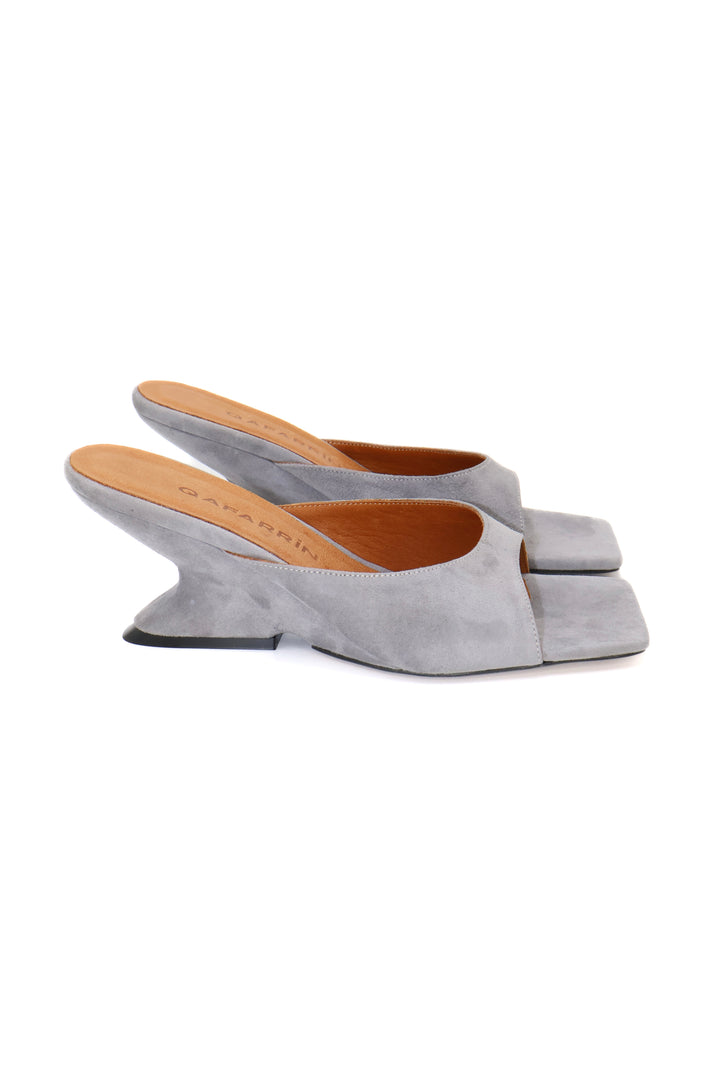 Qafarrin SYRAH – Ice Blue Suede Genuine Leather 6 cm Heel Mule Slippers