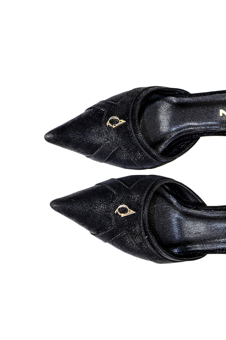QAFARRIN THÉVRA NOIR ABSOLU – Hakiki Dana Deri 6 CM Kitten Heel Mule