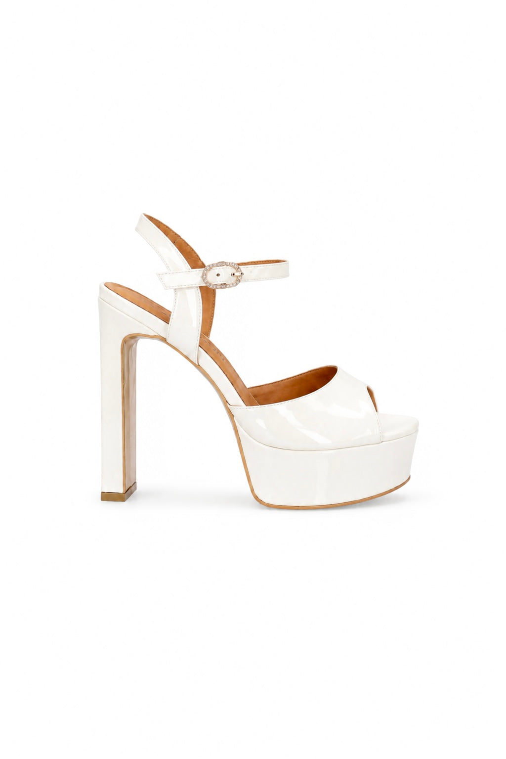Qafarrin GENORA – White Patent Leather Platform Heeled Sandals