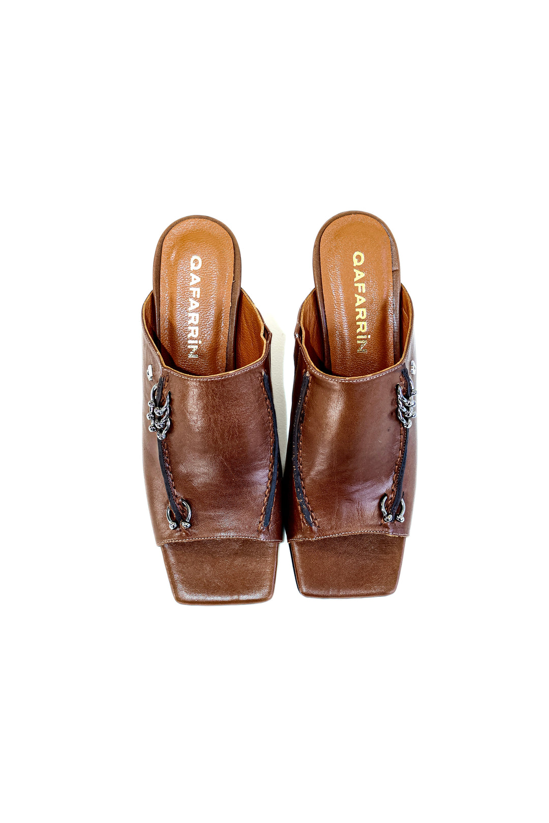QAFARRIN LEXA – Espresso Brown Prime-Cut Hakiki Dana Deri Sculptural Heel Mule