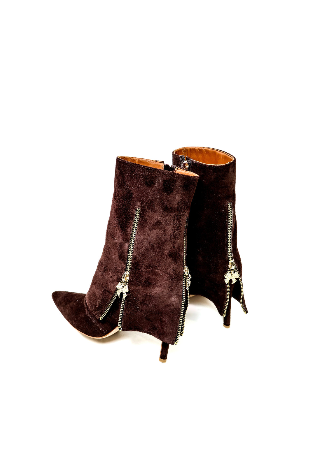QAFARRIN NÉLIA – Chocolate Brown Hakiki Dana Süet Deri Kristal Fiyonk Detaylı Stiletto Bot