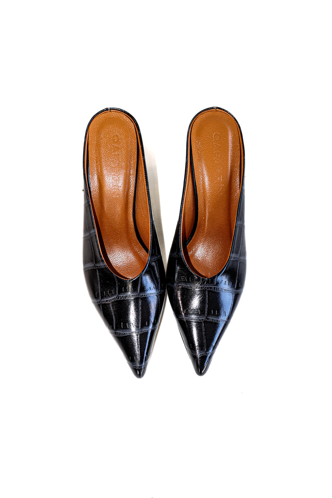 QAFARRIN VORY – Noir Croco Emboss Rugan Prime Cut Hakiki Dana Deri Sculpted Mule