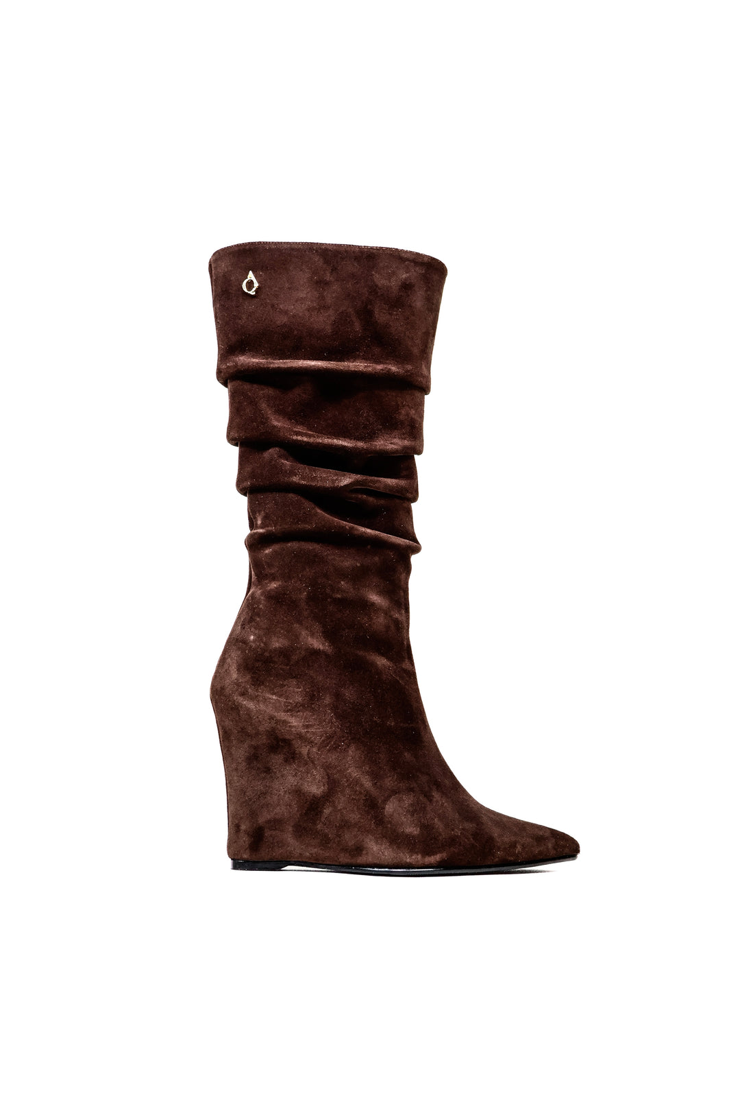 QAFARRIN VYREN – Deep Espresso Brown Hakiki Dana Süet Deri Sculptural Wedge Çizme