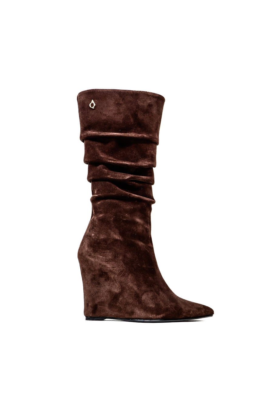 QAFARRIN VYREN – Deep Espresso Brown Hakiki Dana Süet Deri Sculptural Wedge Çizme