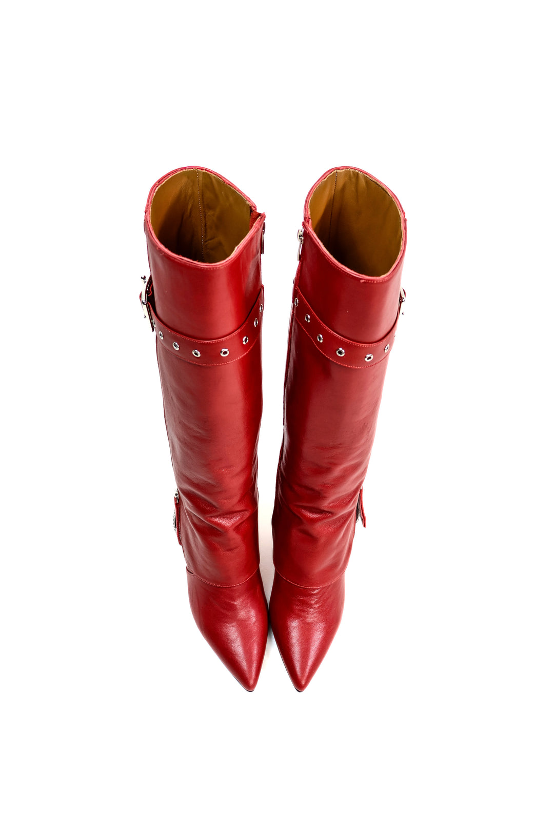 QAFARRIN VESPER – Deep Red Hakiki Dana Deri Sculptural Wedge Çizme