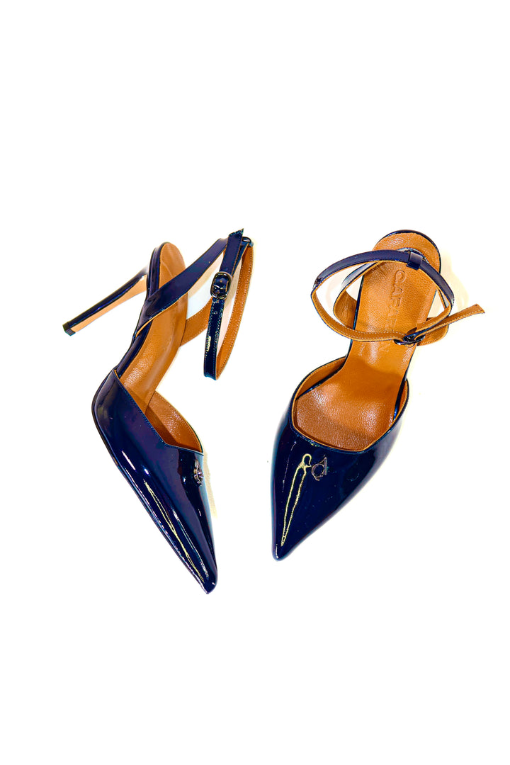 QAFARRIN AMBRÉA  Bleu Nuit  – Hakiki Dana Deri Slingback Stiletto