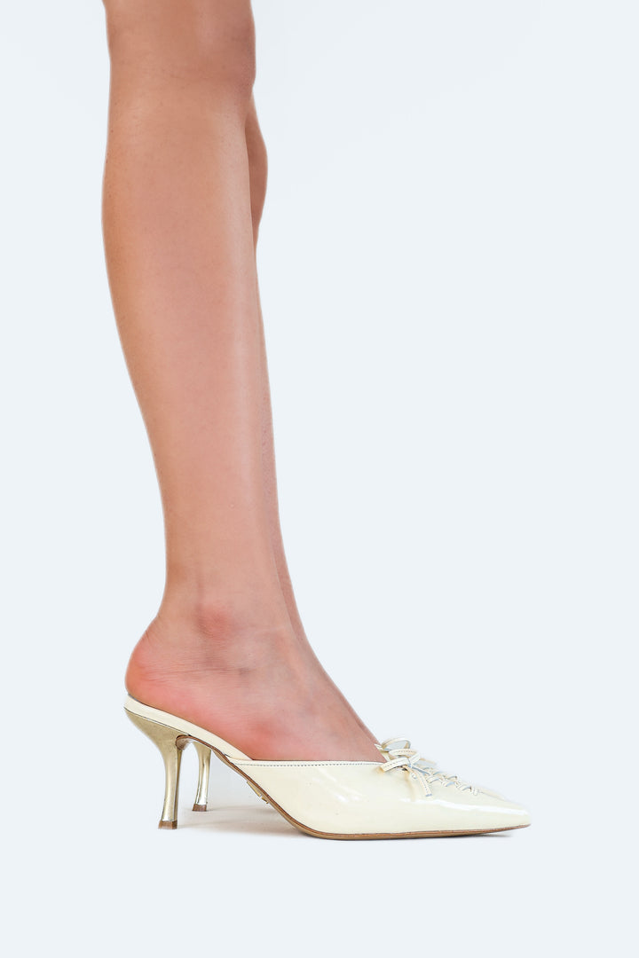 QAFARRIN VIOLA VANILLE – Vanilya Hakiki Dana Deri Kitten Heel Mule