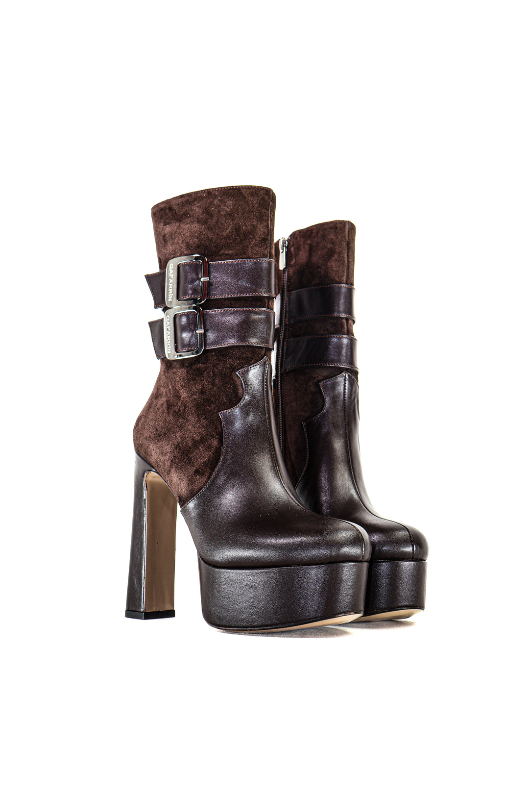 Qafarrin DIONEA – Espresso Suede & Cocoa Prime-Cut Hakiki Deri Atelier-Crafted Platform Couture Bot