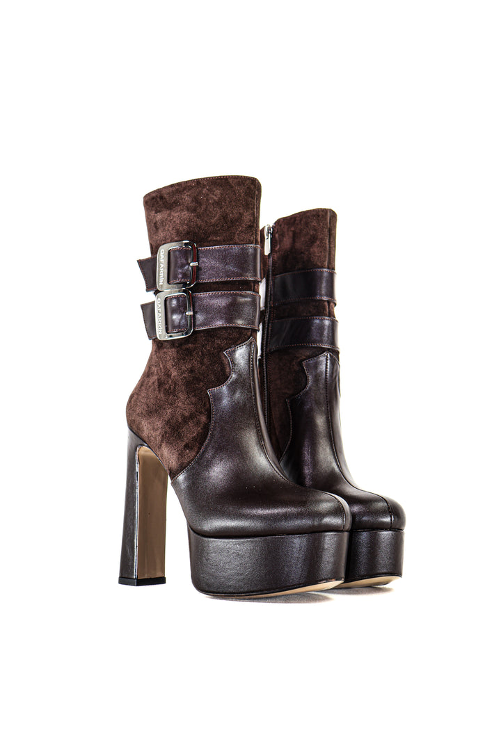 Qafarrin DIONEA – Espresso Suede & Cocoa Prime-Cut Hakiki Deri Atelier-Crafted Platform Couture Bot
