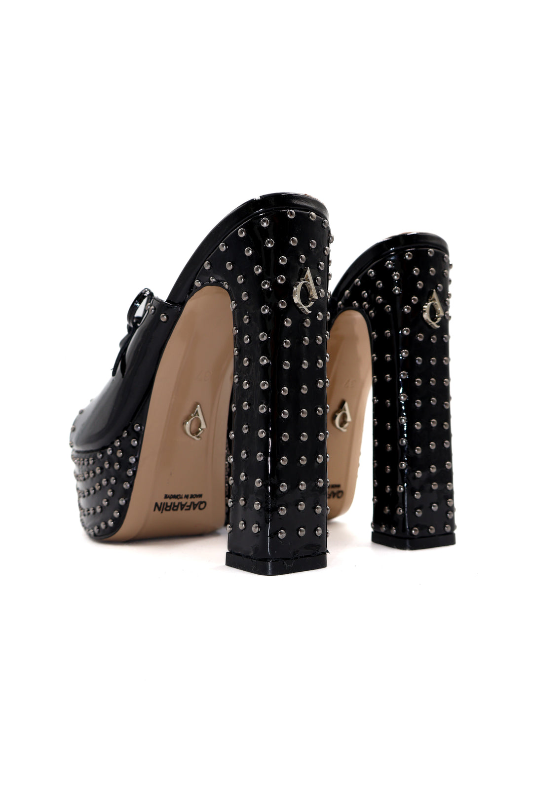 Qafarrin DOMINA NOIR – Siyah Rugan Hakiki Dana Deri Platform Mule