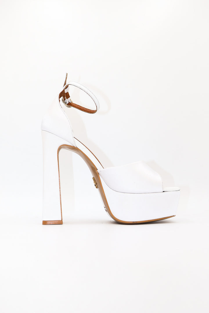 Qafarrin VERDELIA SATIN – Beyaz İpek Saten Hakiki Dana Deri Platform Topuklu Sandalet