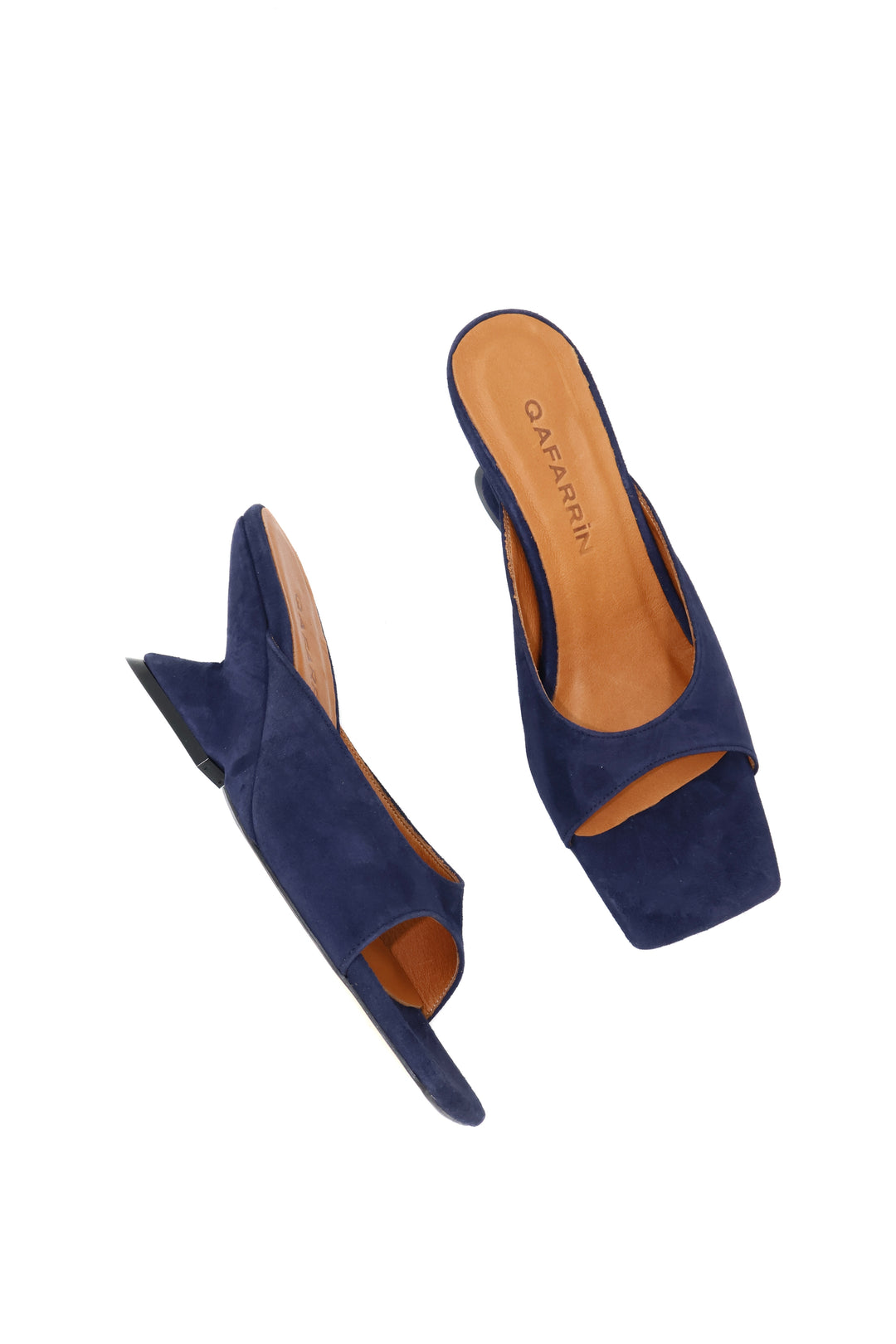 Qafarrin SYRAH – Lacivert Süet Hakiki Dana Deri 6 cm Topuklu Mule Terlik