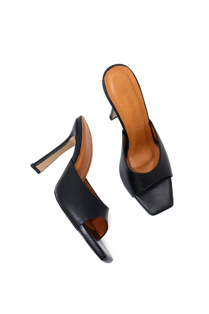 QAFARRIN VANTA – Siyah Hakiki Dana Deri İnce Topuklu Mule Stiletto