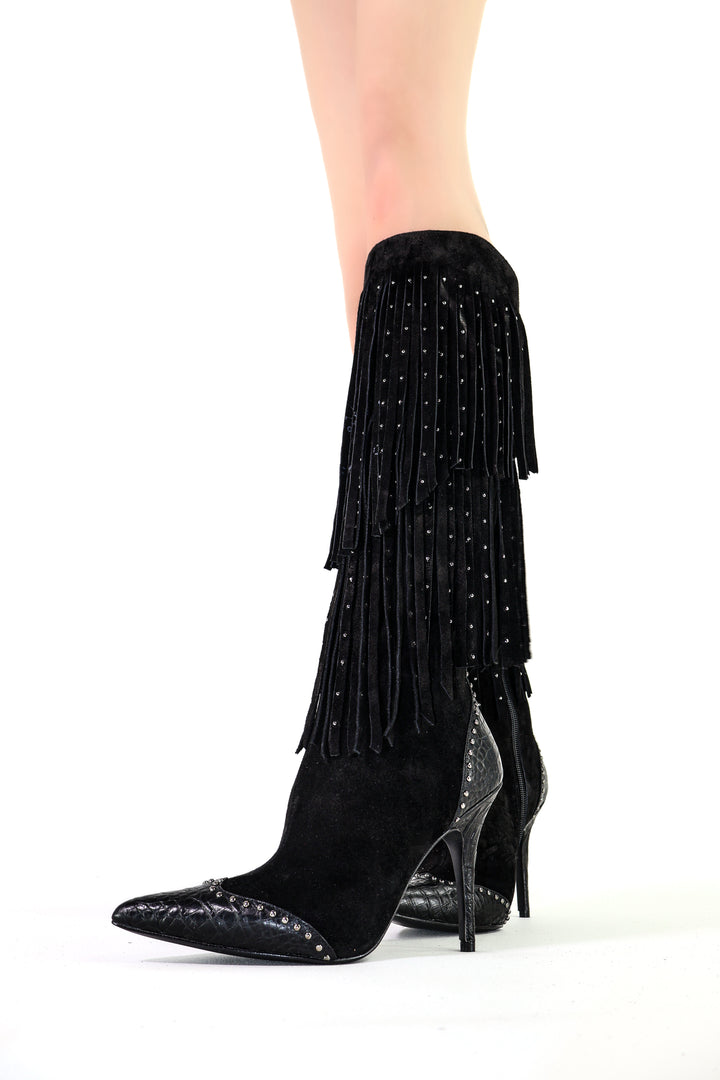 Qafarrin FIERA NOIR – Atelier-Crafted Western Couture Dana Deri Çizme