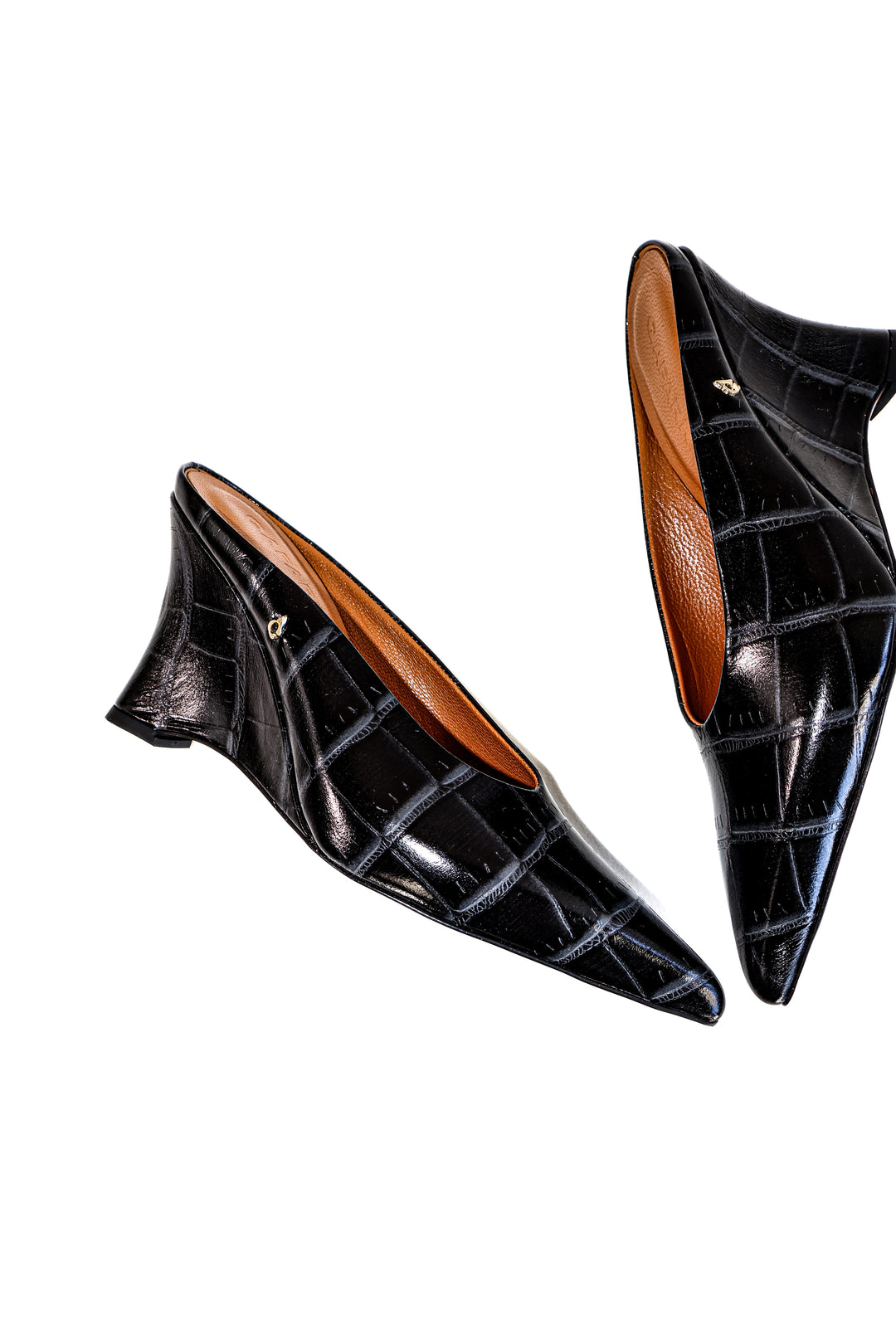 QAFARRIN VORY – Noir Croco Emboss Rugan Prime Cut Hakiki Dana Deri Sculpted Mule