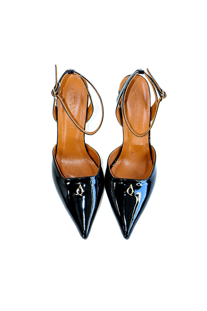 QAFARRIN AMBRÉA NOIR – Siyah Rugan Hakiki Dana Deri Slingback Stiletto
