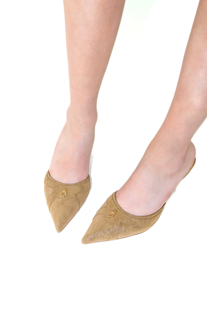 QAFARRIN THÉVRA SABLE TABAC – Hakiki Dana Deri 6 CM Kitten Heel Mule