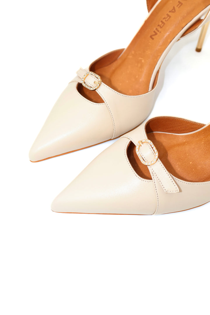 Qafarrin ALBA LUX CRÈME – Bej Yüksek Kaliteli Hakiki Dana Derisi Slingback Stiletto