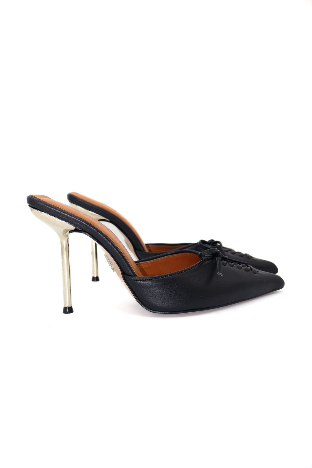 Qafarrin VIOLA SİYAH – Mat Siyah Hakiki Dana Deri Mule Stiletto